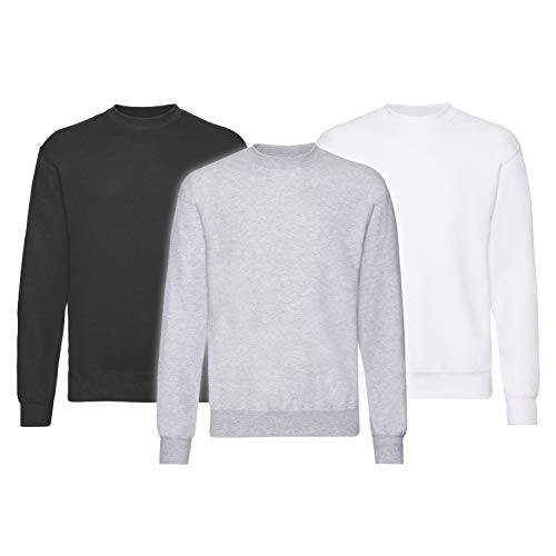 Fruit of the Loom Herren Sweatshirt (3er Pack), Größe:2XL, Farbe:1x schwarz.1x Graumeliert.1x weiß von Fruit of the Loom