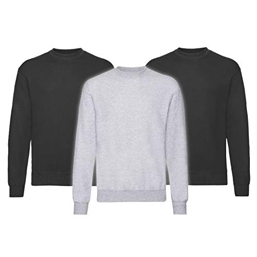 Fruit of the Loom Herren Sweatshirt (3er Pack), Größe:2XL, Farbe:2X schwarz.1x Graumeliert von Fruit of the Loom