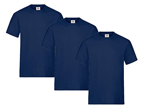 Fruit of the Loom Herren T-Shirt, 3er Pack, Gr. L, 3X Navy & 1 HL Kauf Notizblock von Fruit of the Loom