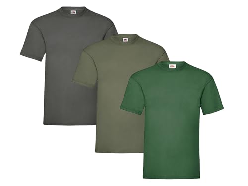 Fruit of the Loom Herren T-Shirt, 3er Pack, Gr. M, 1x Olive, 1x Flaschengrün, 1x Graphit & 1 HL Kauf Notizblock von Fruit of the Loom