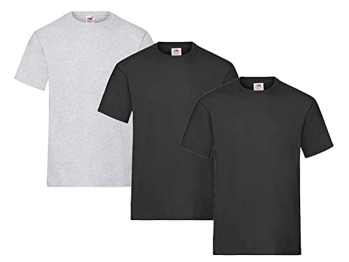 Fruit of the Loom Herren T-Shirt, 3er Pack, Gr. M, 2X Schwarz, 1x Grau & 1 HL Kauf Notizblock von Fruit of the Loom