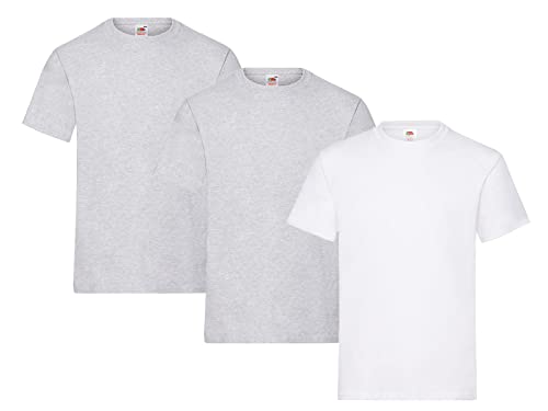 Fruit of the Loom Herren Heavy T-Shirt 3er Pack, 2 x graue, 1 x weiße und 1 HL Einkaufs-Notizblock, XL Fruit of the Loom Herren Heavy T-Shirt 3er Pack, 2 x graue, 1 x weiße und 1 HL Einkaufs-Notizblock, XL von Fruit of the Loom