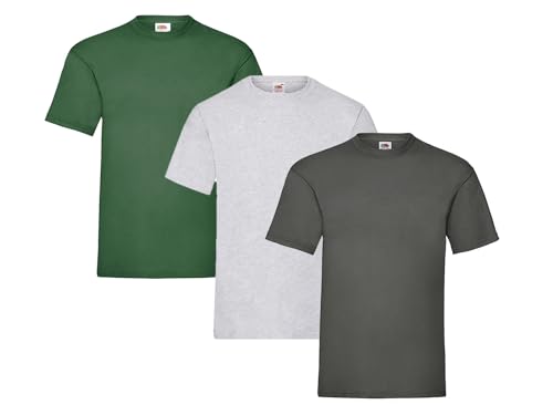 Fruit of the Loom Herren T-Shirt, 3er Pack, Gr. XXL, 1x Grau, 1x Flaschengrün, 1x Graphit & 1 HL Kauf Notizblock von Fruit of the Loom