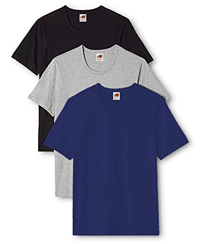 Fruit of the Loom Herren T-Shirt, einfarbig, schwere Baumwollqualität Gr. L, Schwarz/Grau/Marineblau von Fruit of the Loom