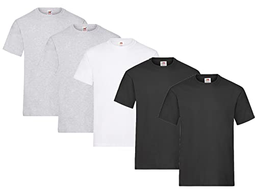 Fruit of the Loom Herren T-Shirt Heavy T auch Farbsets M L XL XXL 3XL 5 Pack,2X Grau + 2X Schwarz + 1x Weiss + 1 HL Kauf Notizblock-XXL von Fruit of the Loom