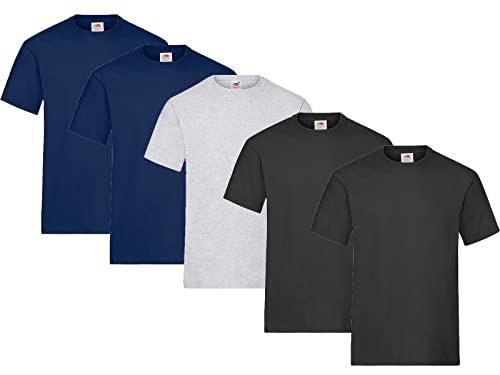 Fruit of the Loom Herren T-Shirt Heavy T auch Farbsets M L XL XXL 3XL 5 Pack,2X Navy + 2X Schwarz + 1x Grau + 1 HL Kauf Notizblock-L von Fruit of the Loom