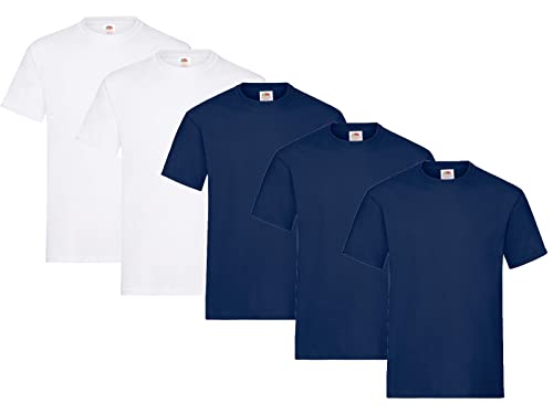 Fruit of the Loom Herren T-Shirt Heavy T auch Farbsets M L XL XXL 3XL 5 Pack,3X Navy + 2X Weiss + 1 HL Kauf Notizblock-3XL von Fruit of the Loom