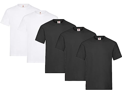 Fruit of the Loom Herren T-Shirt Heavy T auch Farbsets M L XL XXL 3XL 5 Pack,3X Schwarz + 2X Weiss + 1 HL Kauf Notizblock-3XL von Fruit of the Loom