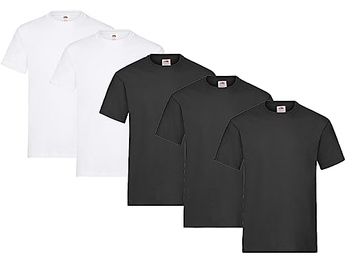 Fruit of the Loom Herren T-Shirt Heavy T auch Farbsets M L XL XXL 3XL 5 Pack,3X Schwarz + 2X Weiss + 1 HL Kauf Notizblock-M von Fruit of the Loom