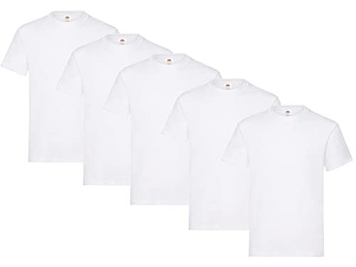 Fruit of the Loom Herren T-Shirt Heavy T auch Farbsets M L XL XXL 3XL 5 Pack,5er Weiss + 1 HL Kauf Notizblock-L von Fruit of the Loom