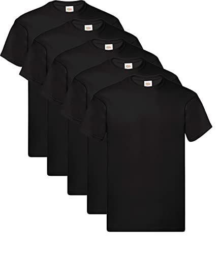 Fruit of the Loom Herren T-Shirt Original T 61-082-0, 5 Schwarz, 4XL (5er Pack) + 1HL-Kauf Notizblock von Fruit of the Loom