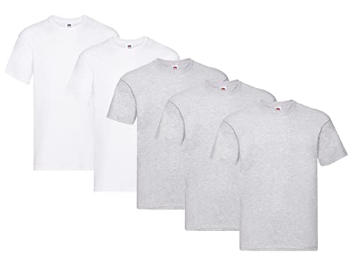 Fruit of the Loom Herren T-Shirt Original T 61-082-0 3Grau 2Weiss, L (5er Pack) + 1HL-Kauf Notizblock von Fruit of the Loom