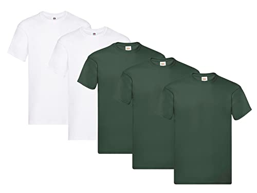 Fruit of the Loom Herren T-Shirt Original T M L XL XXL 3XL 4XL 5XL auch Farbsets, 3Flaschengrün 2Weiss, XL (5er Pack) + 1HL-Kauf Notizblock von Fruit of the Loom