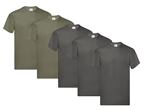 Fruit of the Loom Herren T-Shirt Original T M L XL XXL 3XL 4XL 5XL auch Farbsets, 3Graphit 2Olive, L (5er Pack) + 1HL-Kauf Notizblock von Fruit of the Loom