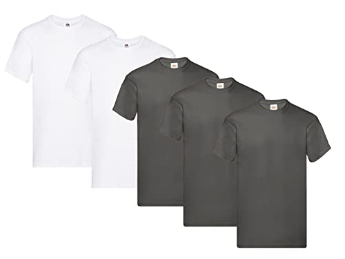 Fruit of the Loom Herren T-Shirt Original T M L XL XXL 3XL 4XL 5XL auch Farbsets, 3Graphit 2Weiss, M (5er Pack) + 1HL-Kauf Notizblock von Fruit of the Loom