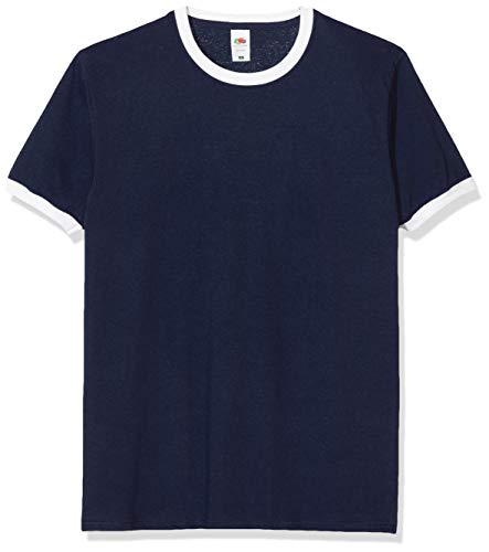 Fruit of the Loom Herren Ringer Premium T-Shirt, Marineblau/weiß, L von Fruit of the Loom