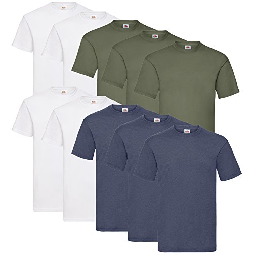 Fruit of the Loom Herren T-Shirt Valueweight, 10er Pack, 4Weiss/3Oliv/3VintageNavy, Medium von Fruit of the Loom