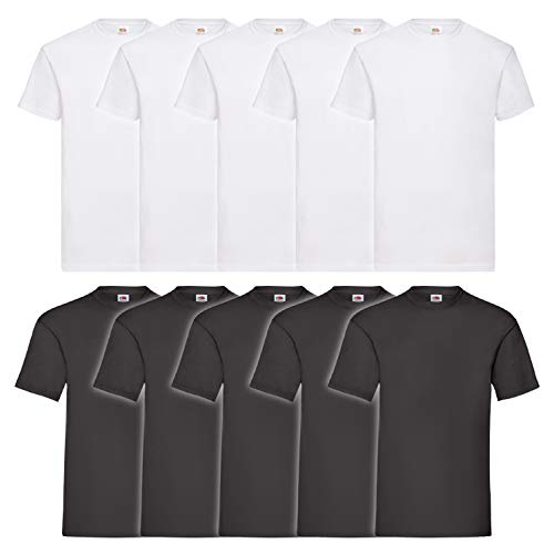 Fruit of the Loom Herren T-Shirt Valueweight, 10er Pack, Mehrfarbig (schwarz/weiß), XXXXX-Large von Fruit of the Loom