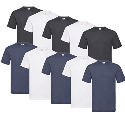 Fruit of the Loom Valueweight Herren-T-Shirt, kurzärmelig, 5 Stück, 4 weiß/3darkheather/3vin.Navy, XXL Fruit of the Loom Valueweight Herren-T-Shirt, kurzärmelig, 5 Stück, 4 weiß/3darkheather/3vin.Navy, XXL von Fruit of the Loom