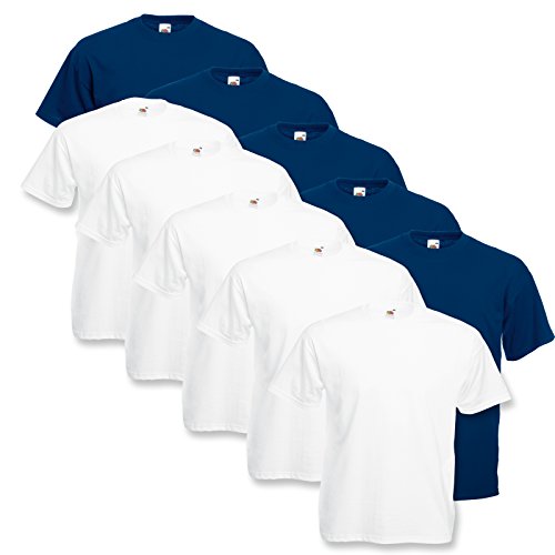 Fruit of the Loom Herren T-Shirt Valueweight, 10er Pack, Weiss/Navy, X-Large von Fruit of the Loom