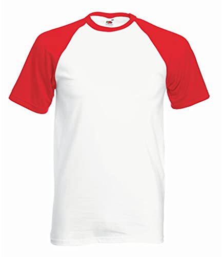 FOTL Short Sleeve Baseball Shirt Herren T-Shirt, Weiß/Rot, M von Fruit of the Loom