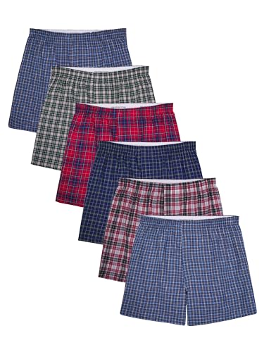 Fruit of the Loom Herren Tag-Free Woven Boxer Shorts, Relaxed Fit, Moisture Wicking, Assorted Color Multipacks Boxershorts, Verschiedene Karomuster, Medium (6er Pack) von Fruit of the Loom