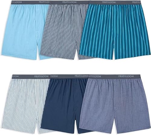 Fruit of the Loom Herren, Etikett, entspannte Passform, Feuchtigkeitstransport, Multipacks Boxershorts, Gewebt – 6er-Pack freiliegender Bund, Small von Fruit of the Loom