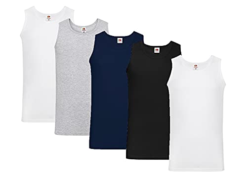 Fruit of the Loom Herren Tank Top Valueweight Athletic Vest 61-098-0 auch Farbsets M L XL XXL 3XL 4XL, 2xWeiss 1xSchwarz 1xGrau 1xDeep Navy + 1 HL-Kauf Notizblock XL von Fruit of the Loom