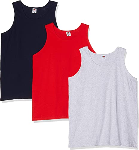 Fruit of the Loom Herren Unterhemd, Athletic Vest, 3er Pack, Mehrfarbig (Navy/Red/Heather), X-Large von Fruit of the Loom