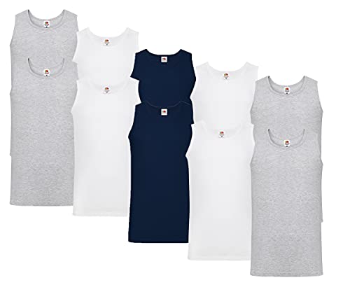 Fruit of the Loom Herren Unterhemd (10er Pack), 4 x Grau, 4 x Weiß, 2 x Dunkelblau + 1 x Notizblock, XL von Fruit of the Loom