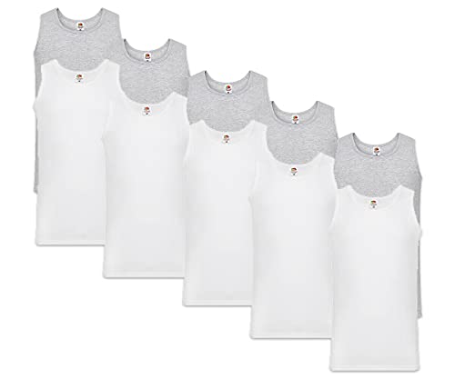 Fruit of the Loom Herren Unterhemd (10er Pack), Weiß/Grau + 1 HL Kauf Notizblock, 4XL von Fruit of the Loom