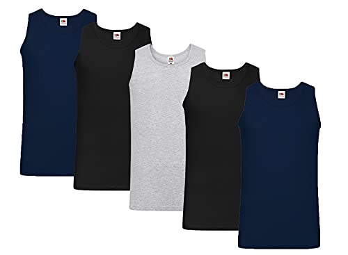 Fruit of the Loom Herren Unterhemd M L XL XXL 3XL 4XL auch Farbsets (5erPack), 2xSchwarz 2xDeepNavy 1xGrau + 1 HL-Kauf Notizblock XL von Fruit of the Loom