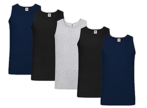 Fruit of the Loom Herren Unterhemd M L XL XXL 3XL 4XL auch Farbsets (5erPack), 2xSchwarz 2xDeepNavy 1xGrau + 1 HL-Kauf Notizblock XXL von Fruit of the Loom