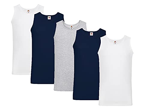 Fruit of the Loom Herren Unterhemd M L XL XXL 3XL 4XL auch Farbsets (5erPack), 2xWeiss 2xDeepNavy 1xGrau + 1 HL-Kauf Notizblock XL von Fruit of the Loom