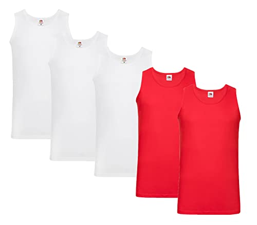 Fruit of the Loom Herren Unterhemd (5erPack) (L, 3X Weiss 2xRot + 1 HL Kauf Notizblock) von Fruit of the Loom