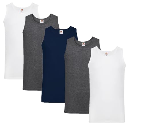 Fruit of the Loom Herren Unterhemd M L XL XXL 3XL 4XL auch Farbsets (5erPack), 2xWeiss 2xDarkHeather 1xDeepNavy + 1 HL-Kauf Notizblock XXL von Fruit of the Loom
