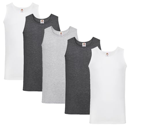 Fruit of the Loom Herren Unterhemd M L XL XXL 3XL 4XL auch Farbsets (5erPack), 2xWeiss 2xDarkHeather 1xGrau + 1 HL-Kauf Notizblock XXL von Fruit of the Loom
