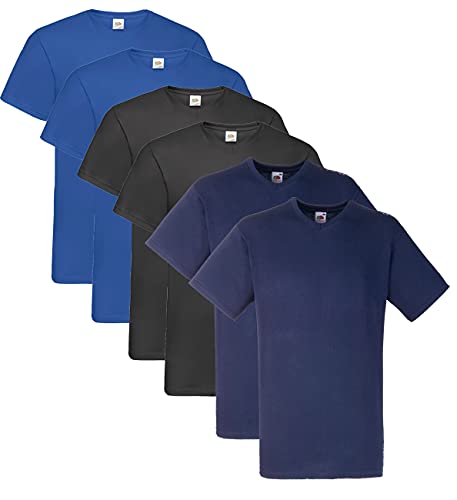 Fruit of the Loom Herren- V-Neck T-Shirt M L XL XXL 3XL 4XL 5XL Farbsets, 2Royal 2Schwarz 2Navy (6 Pack) + 1 HL Kauf Notizblock, XL (6er Pack) von Fruit of the Loom