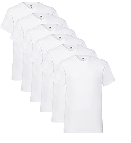 Fruit of the Loom Herren- V-Neck T-Shirt M L XL XXL 3XL 4XL 5XL Farbsets, Weiss(6 Pack) + 1 HL Kauf Notizblock, L (6er Pack) von Fruit of the Loom