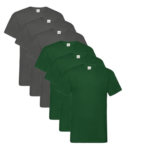 Fruit of the Loom Herren- V-Neck T-Shirt M L XL XXL 3XL 4XL 5XL Farbsets, 3Anthrazit 3Flaschengrün (6 Pack) + 1 HL Kauf Notizblock, L (6er Pack) von Fruit of the Loom