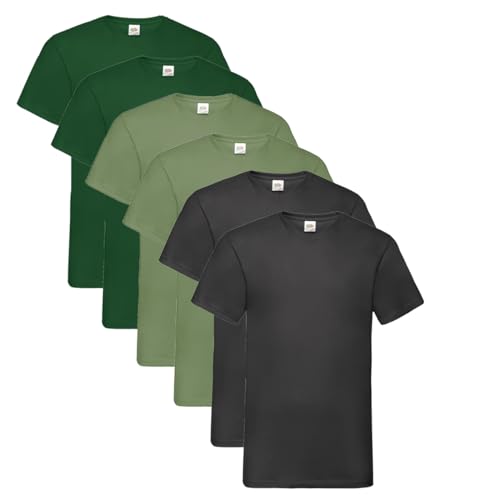 Fruit of the Loom Herren- V-Neck T-Shirt M L XL XXL 3XL 4XL 5XL Farbsets, 2Flaschengrün 2Olive 2Schwarz (6 Pack) + 1 HL Kauf Notizblock, XXL (6er Pack) von Fruit of the Loom