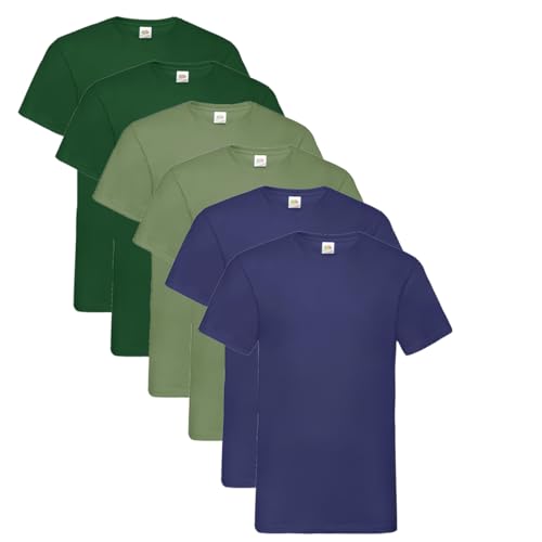 Fruit of the Loom Herren- V-Neck T-Shirt M L XL XXL 3XL 4XL 5XL Farbsets, 2Navy 2Olive 2Flaschengrün (6 Pack) + 1 HL Kauf Notizblock, XXL (6er Pack) von Fruit of the Loom