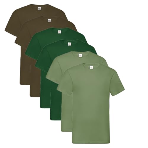 Fruit of the Loom Herren- V-Neck T-Shirt M L XL XXL 3XL 4XL 5XL Farbsets, 2Schoko 2Olive 2Flaschengrün (6 Pack) + 1 HL Kauf Notizblock, L (6er Pack) von Fruit of the Loom