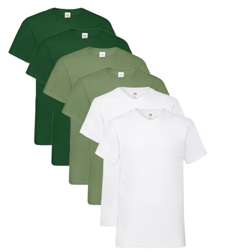 Fruit of the Loom Herren- V-Neck T-Shirt M L XL XXL 3XL 4XL 5XL Farbsets, 2Weiss 2Olive 2Flaschengrün (6 Pack) + 1 HL Kauf Notizblock, XL (6er Pack) von Fruit of the Loom