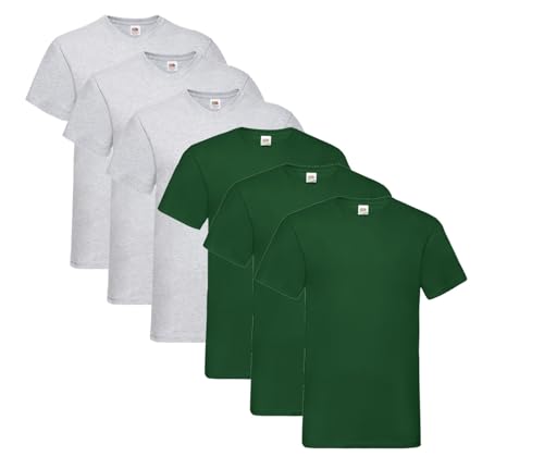 Fruit of the Loom Herren- V-Neck T-Shirt M L XL XXL 3XL 4XL 5XL Farbsets, 3Grau 3Flaschengrün (6 Pack) + 1 HL Kauf Notizblock, L (6er Pack) von Fruit of the Loom