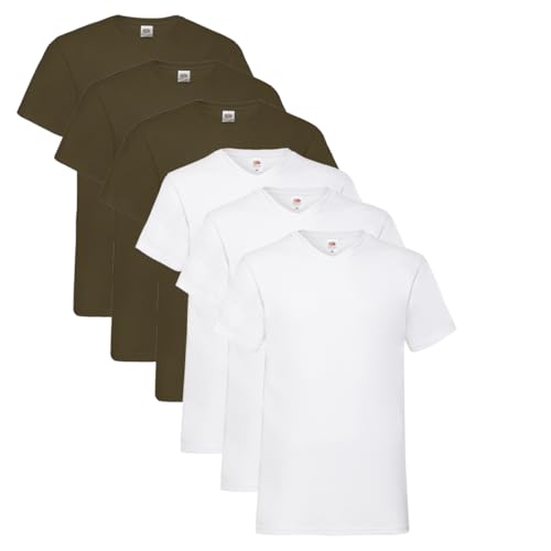 Fruit of the Loom Herren- V-Neck T-Shirt M L XL XXL 3XL 4XL 5XL Farbsets, 3Weiss 3Schoko (6 Pack) + 1 HL Kauf Notizblock, L (6er Pack) von Fruit of the Loom