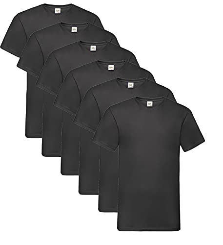 Fruit of the Loom Herren- V-Neck T-Shirt M L XL XXL 3XL 4XL 5XL Farbsets, Schwarz(6 Pack) + 1 HL Kauf Notizblock, M (6er Pack) von Fruit of the Loom