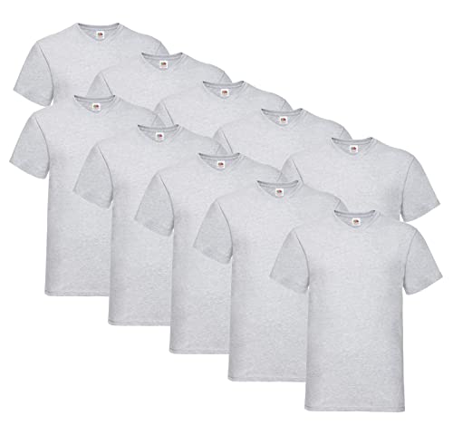 Fruit of the Loom Herren V-Neck Valueweight T-Shirt (10er Pack) (3XL, 10x Grau + 1 HLKauf Block) von Fruit of the Loom