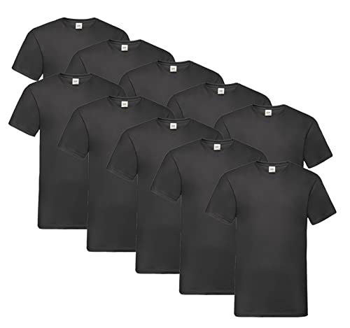 Fruit of the Loom Herren V-Neck Valueweight T-Shirt (10er Pack) (3XL, 10x Schwarz + 1 HLKauf Block) von Fruit of the Loom