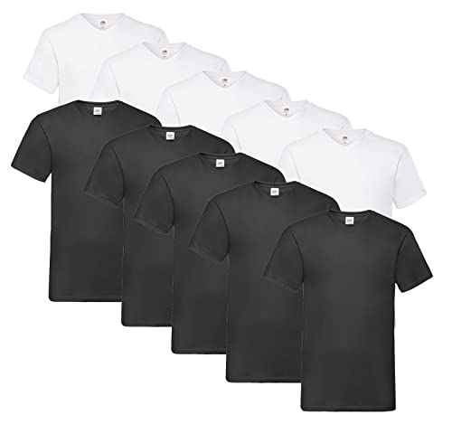 Fruit of the Loom Herren V-Neck Valueweight T-Shirt (10er Pack) (3XL, 5X Weiss, 5X Schwarz + 1 HLKauf Block) von Fruit of the Loom